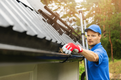 man cleaning gutters