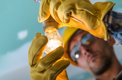 man installing smart lights