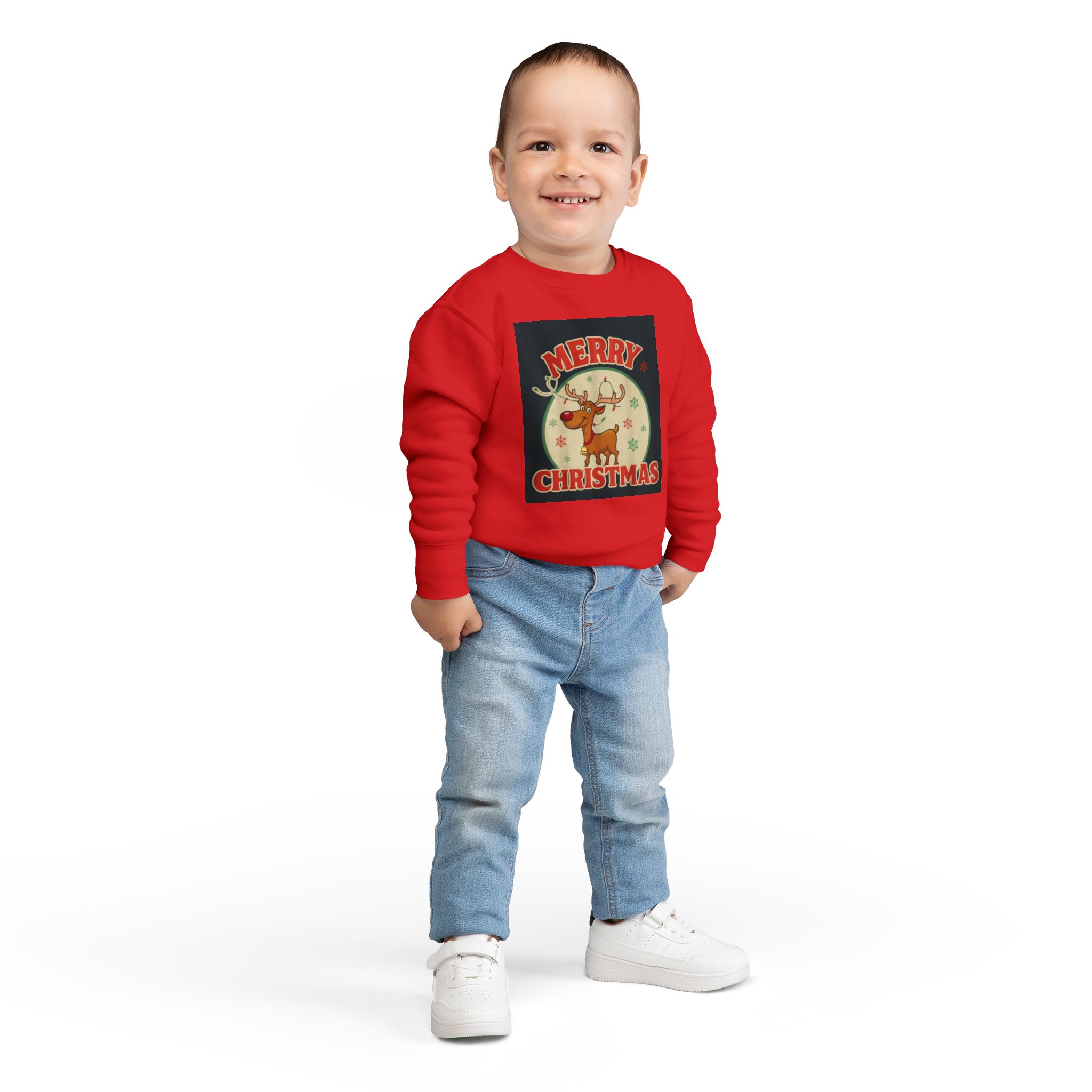 Merry Christmas Toddler Sweatshirt - Cute Reindeer Design - Image 12