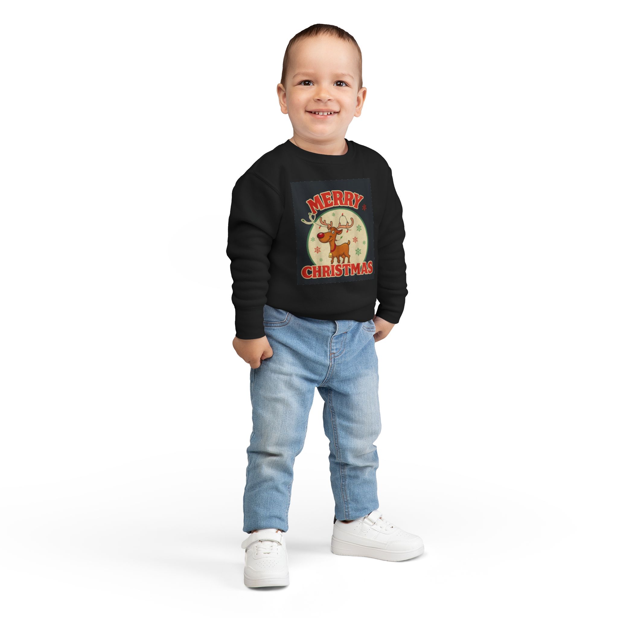 Merry Christmas Toddler Sweatshirt - Cute Reindeer Design - Image 4