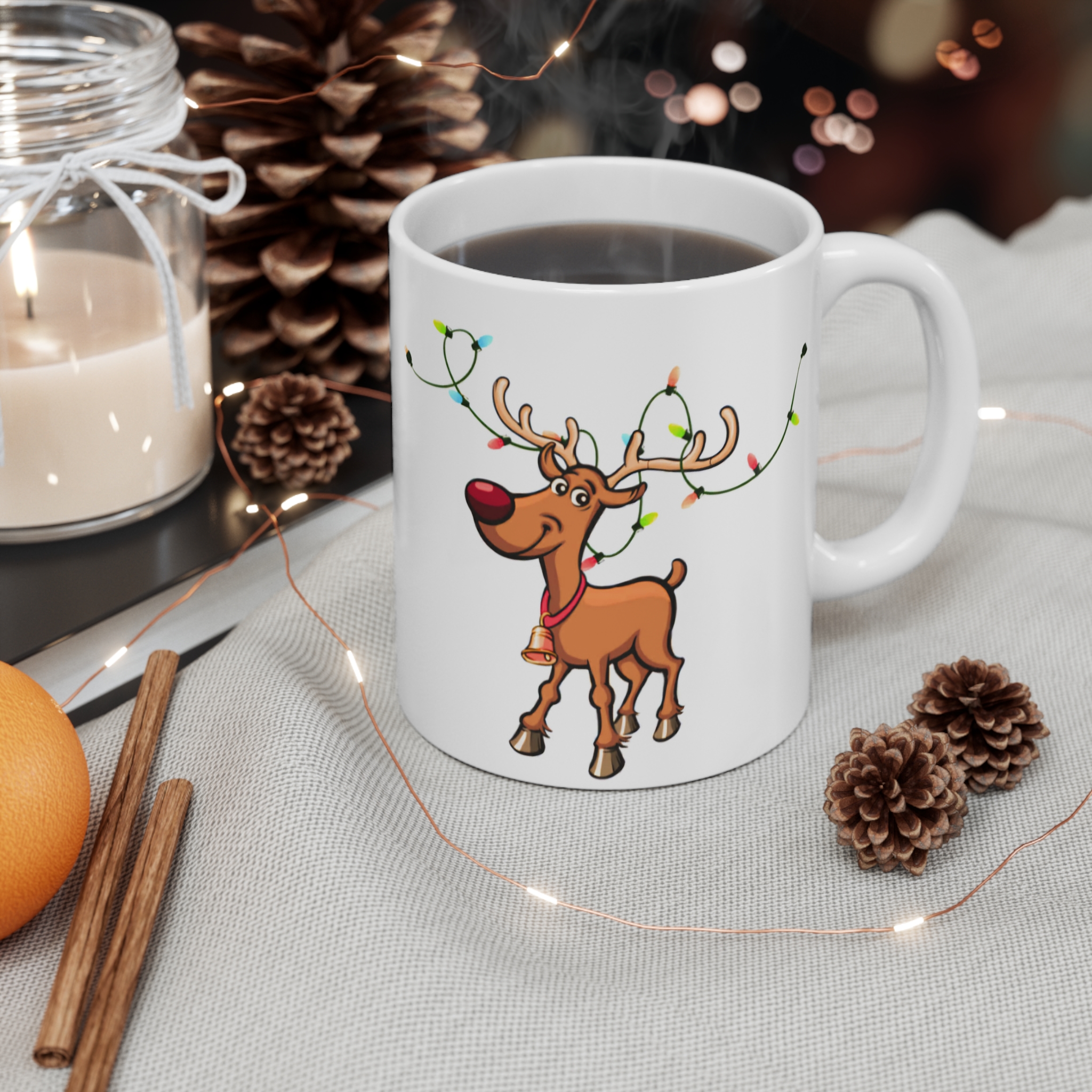 Festive Reindeer Mug - 11oz Christmas Coffee Cup with Holiday Lights - Image 4