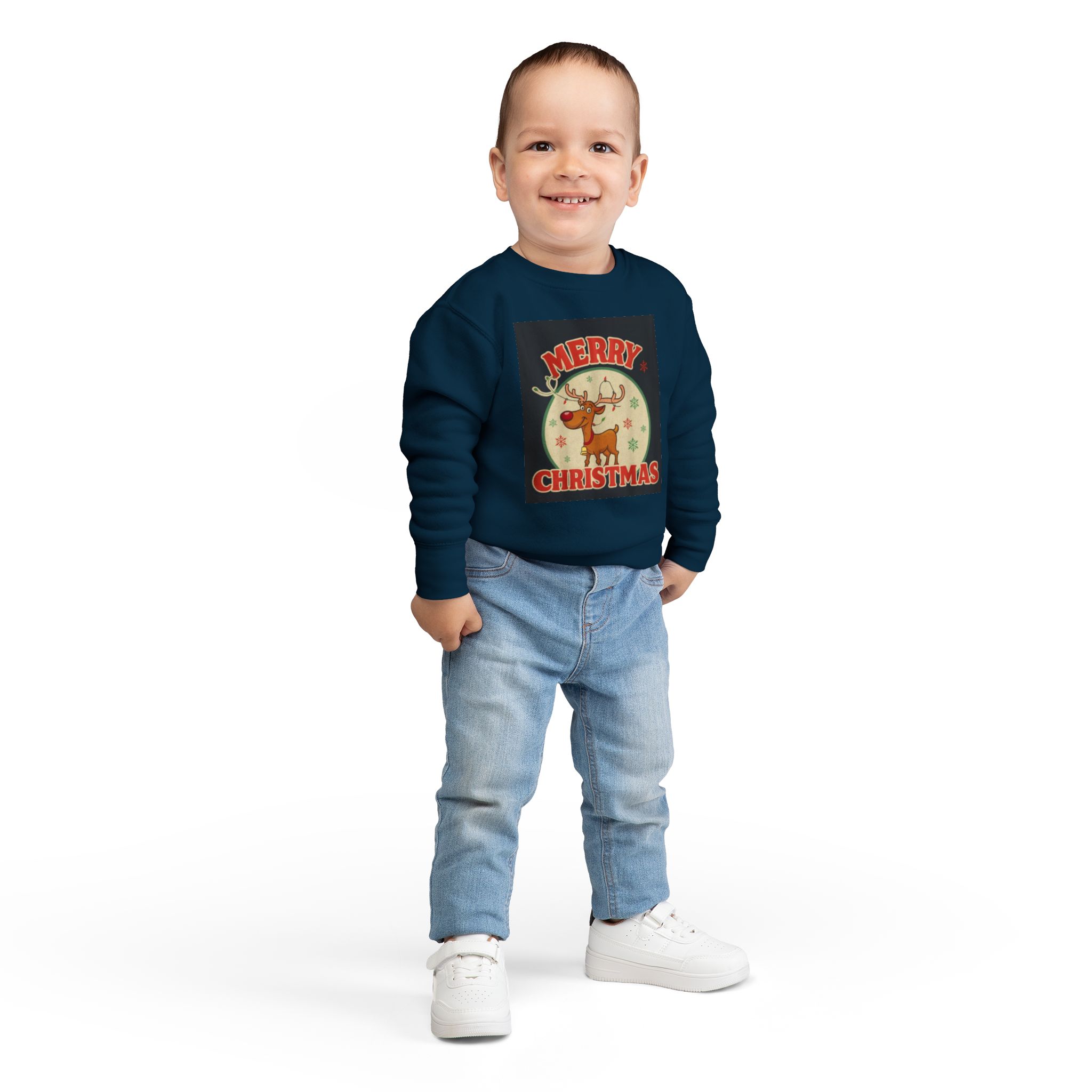 Merry Christmas Toddler Sweatshirt - Cute Reindeer Design - Image 8